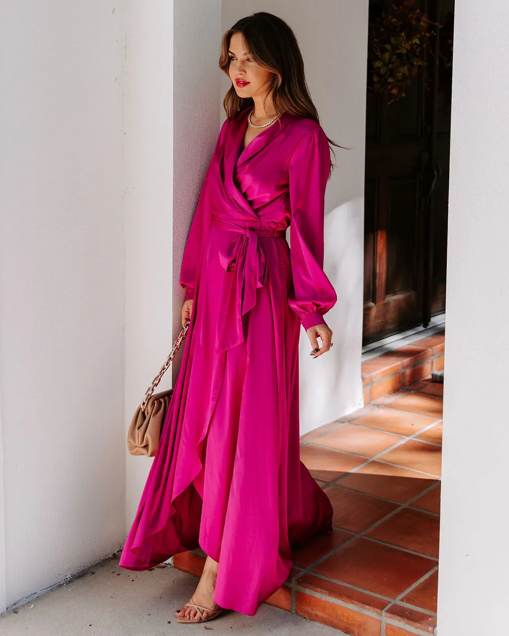 Always Memorable Satin Maxi Dress - Magenta - FINAL SALE