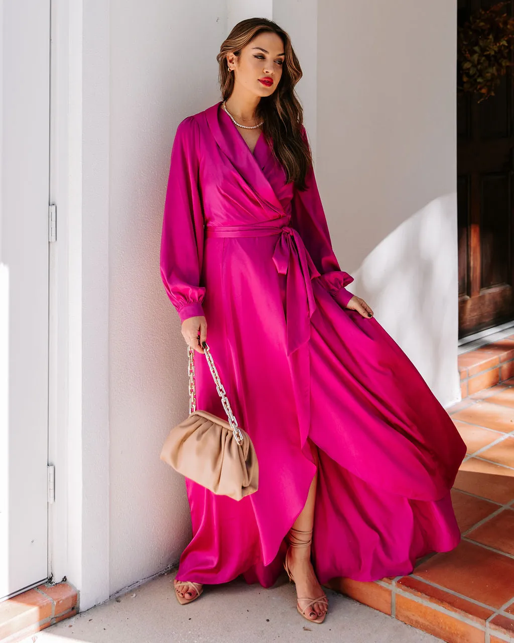 Always Memorable Satin Maxi Dress - Magenta - FINAL SALE