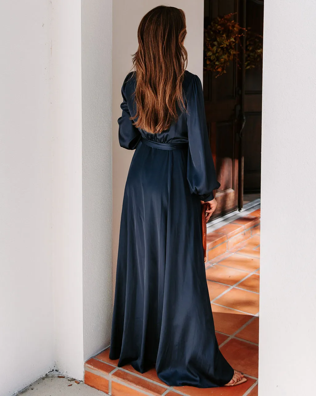 Always Memorable Satin Maxi Dress - Navy