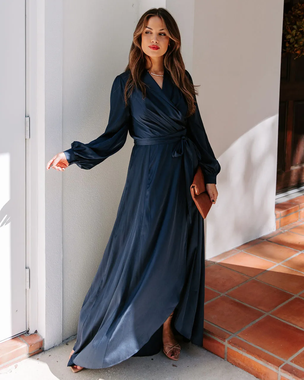 Always Memorable Satin Maxi Dress - Navy