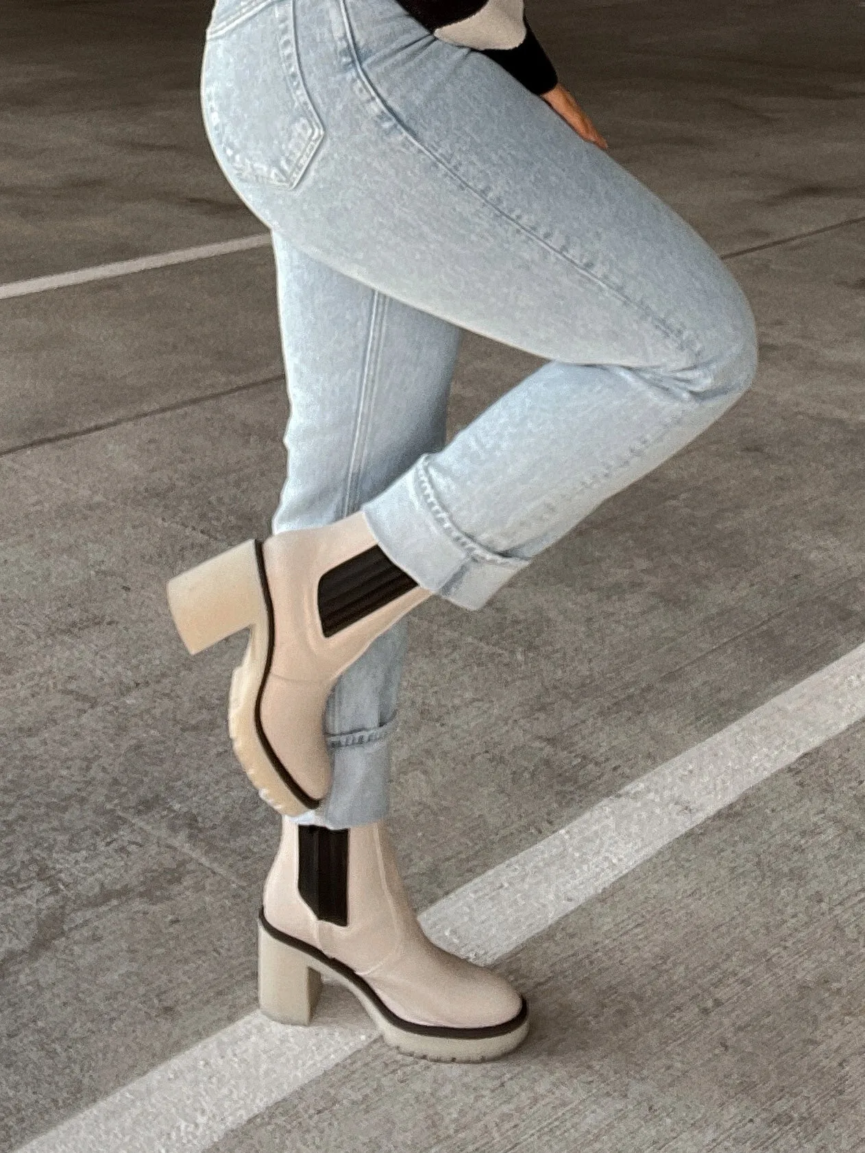 Anastasia Paneled Platform Boots (Beige/Black)