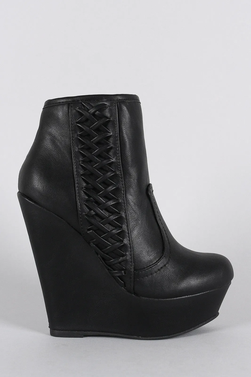 Bamboo Corset Round Toe Platform Wedge Booties