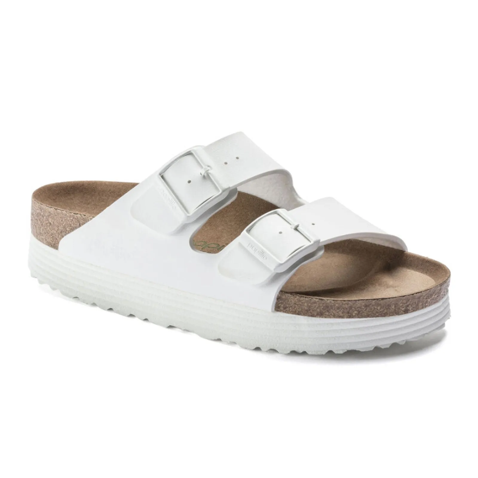 Birkenstock Arizona Grooved Vegan Platform Slide Sandal (Women) - White Birko-Flor