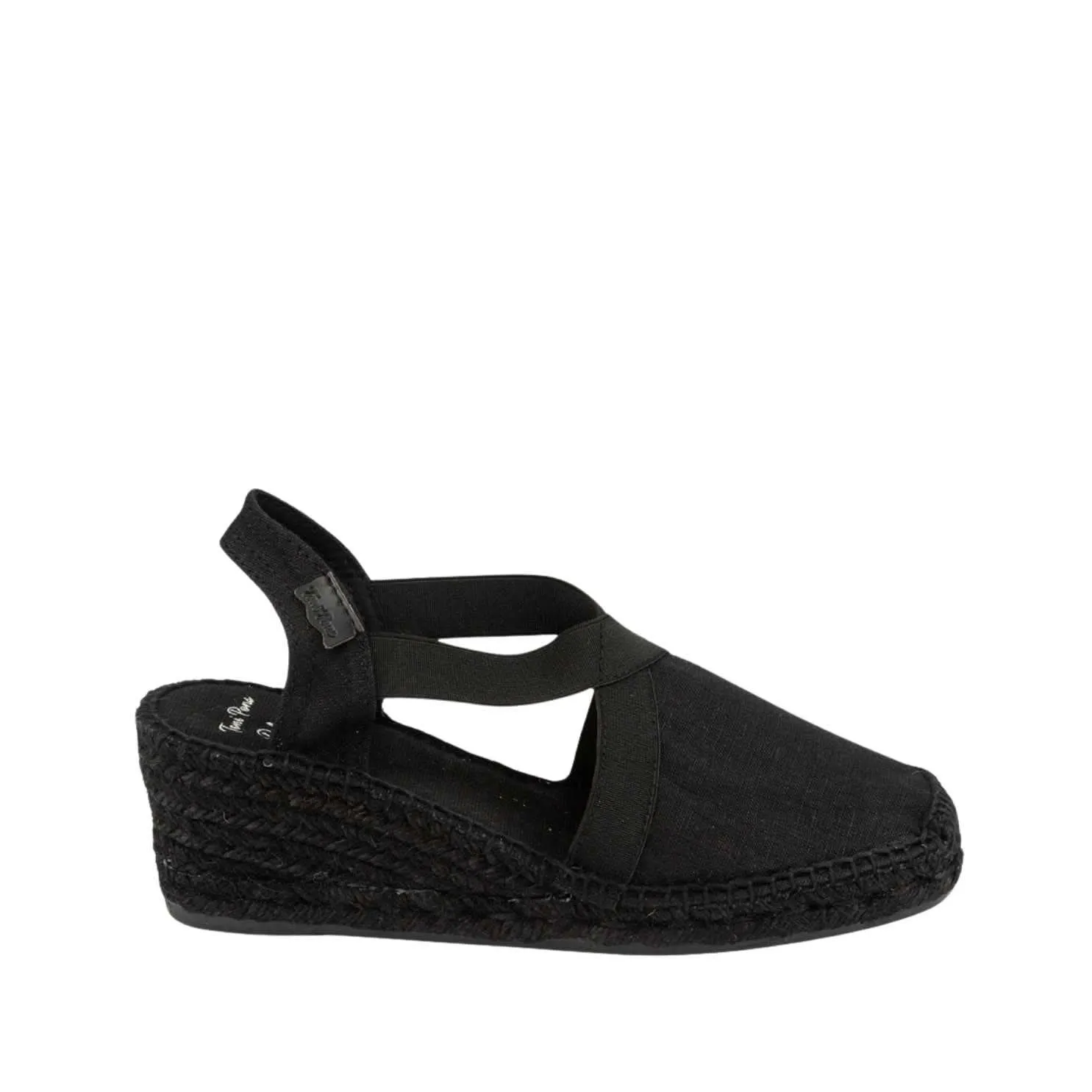 Black Linen Wedge Espadrille for Women - Ter-BK