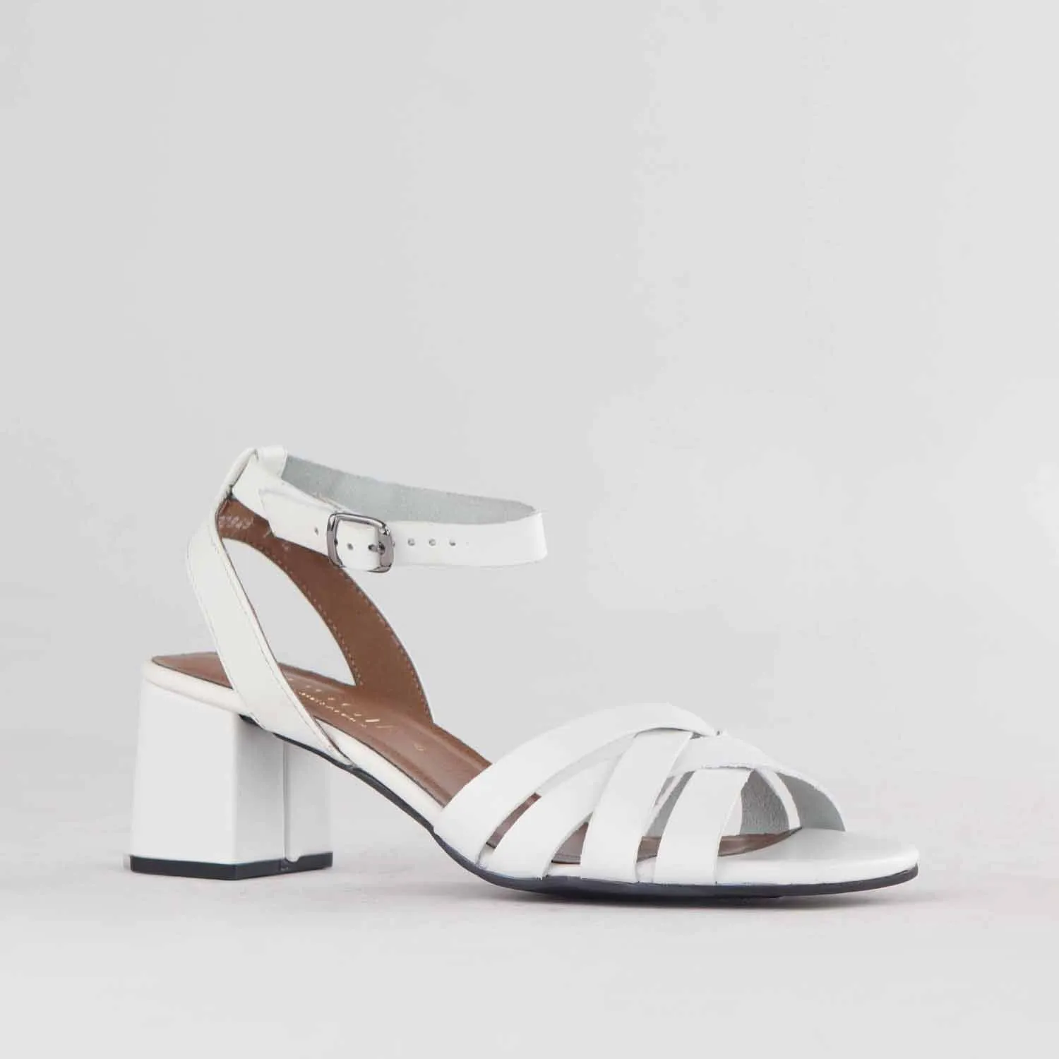 Block Heel strappy Sandal in White - 12678