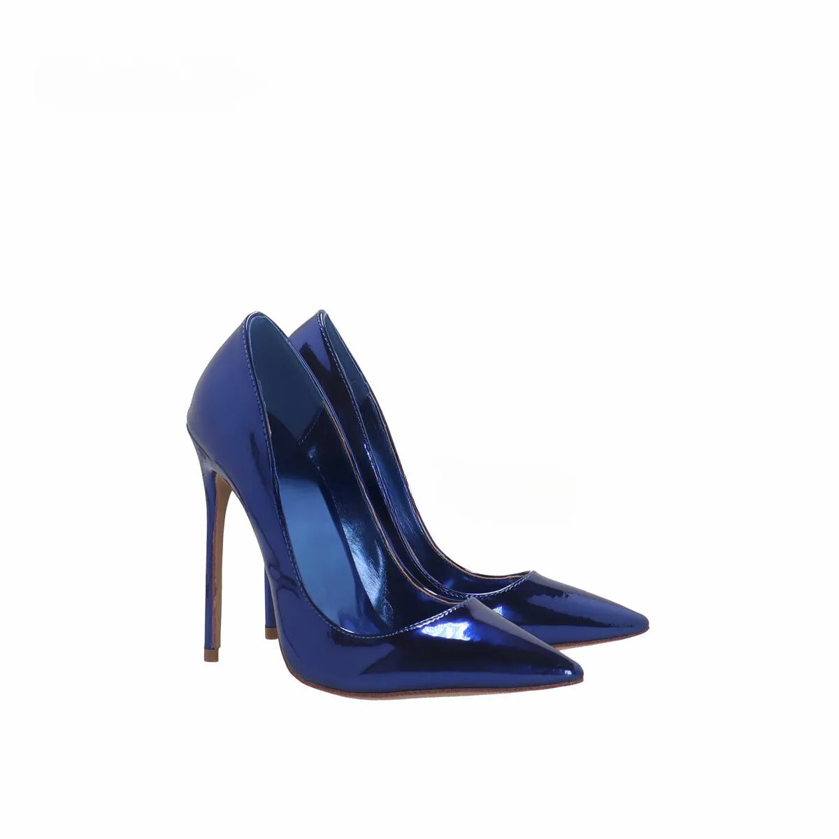 Blue Patent Leather Pointed Toe Stiletto Heels