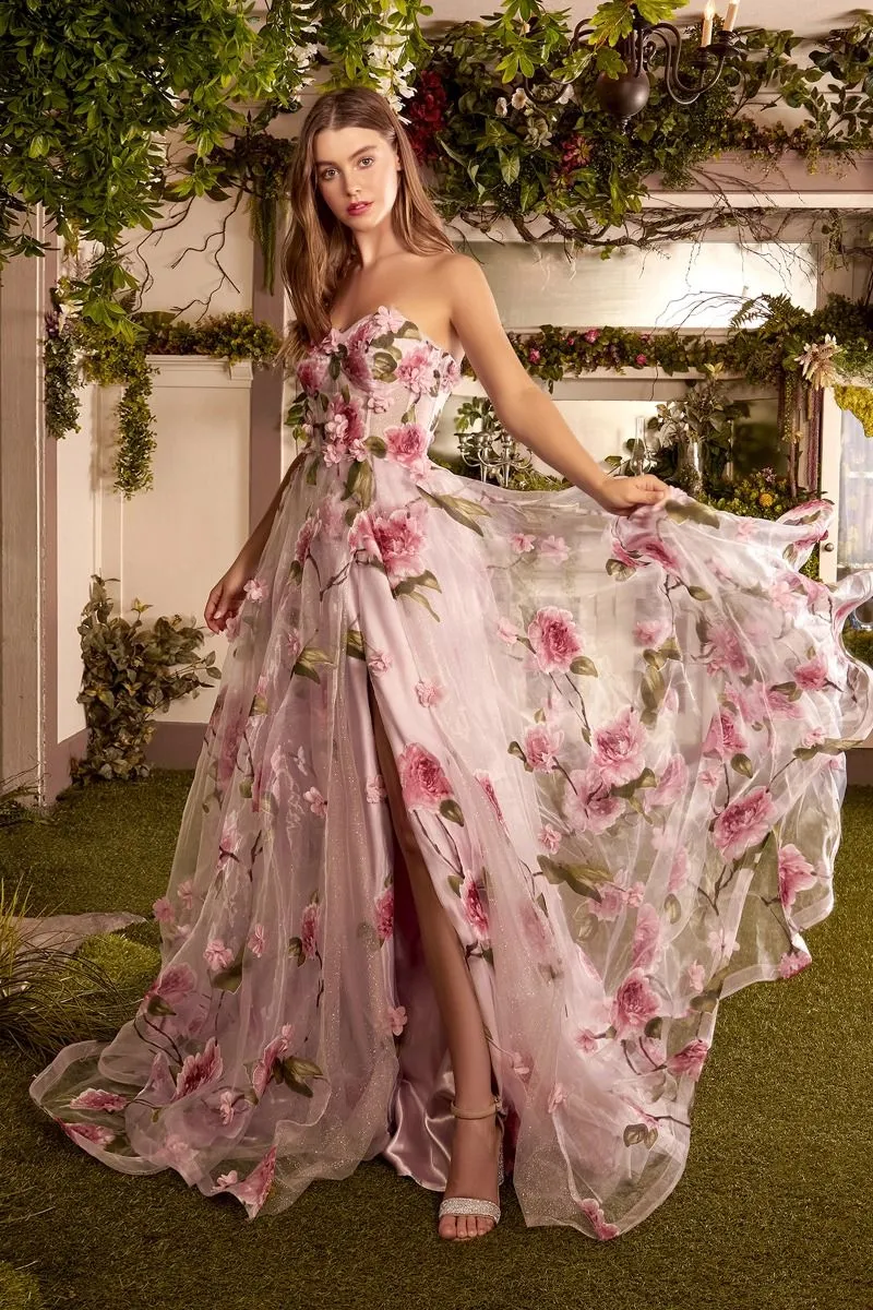 Bouquet Prom Dress Rose Printed Organza Gown 620A1035  Andrea & Leo A1035