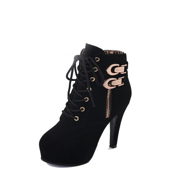 Buckle Straps Platform Super High Heels Motorcycle Boots