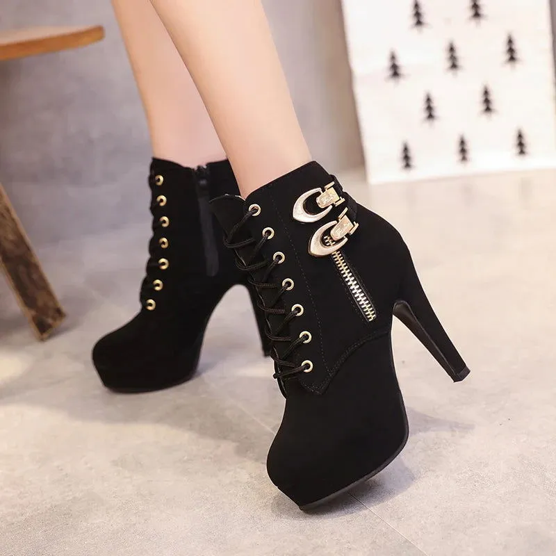 Buckle Straps Platform Super High Heels Motorcycle Boots