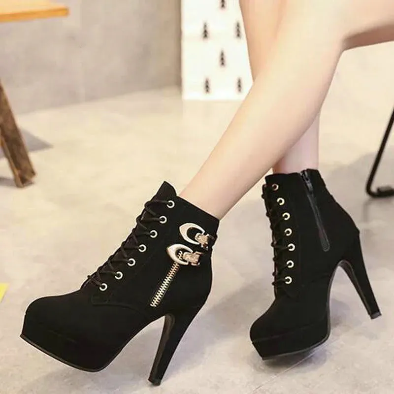 Buckle Straps Platform Super High Heels Motorcycle Boots