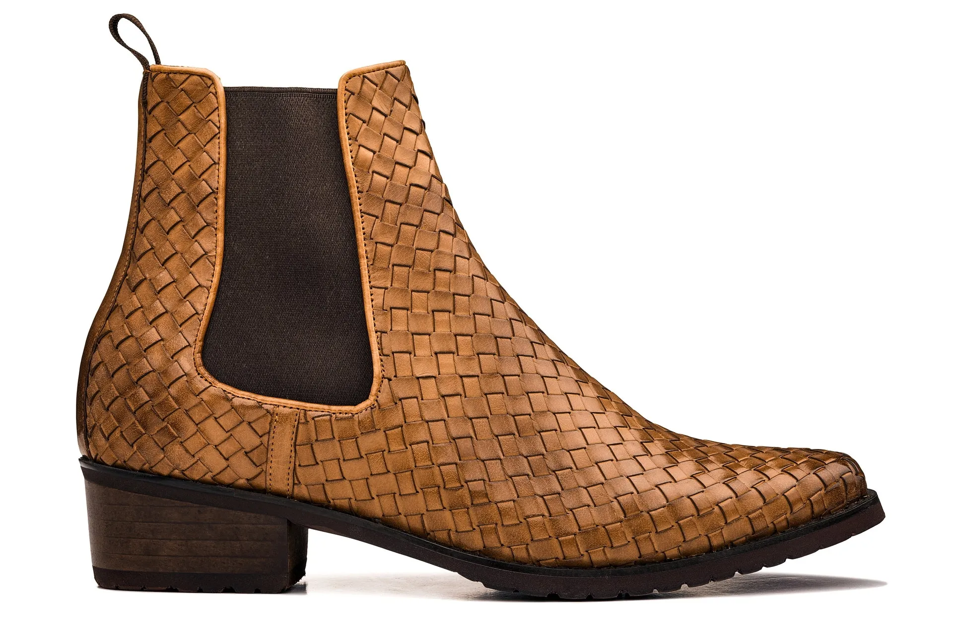 CALTO - K30522 - 3.3 Inches Taller (Brown) - Woven Chelsea High-Top Slip-On Ankle Boots