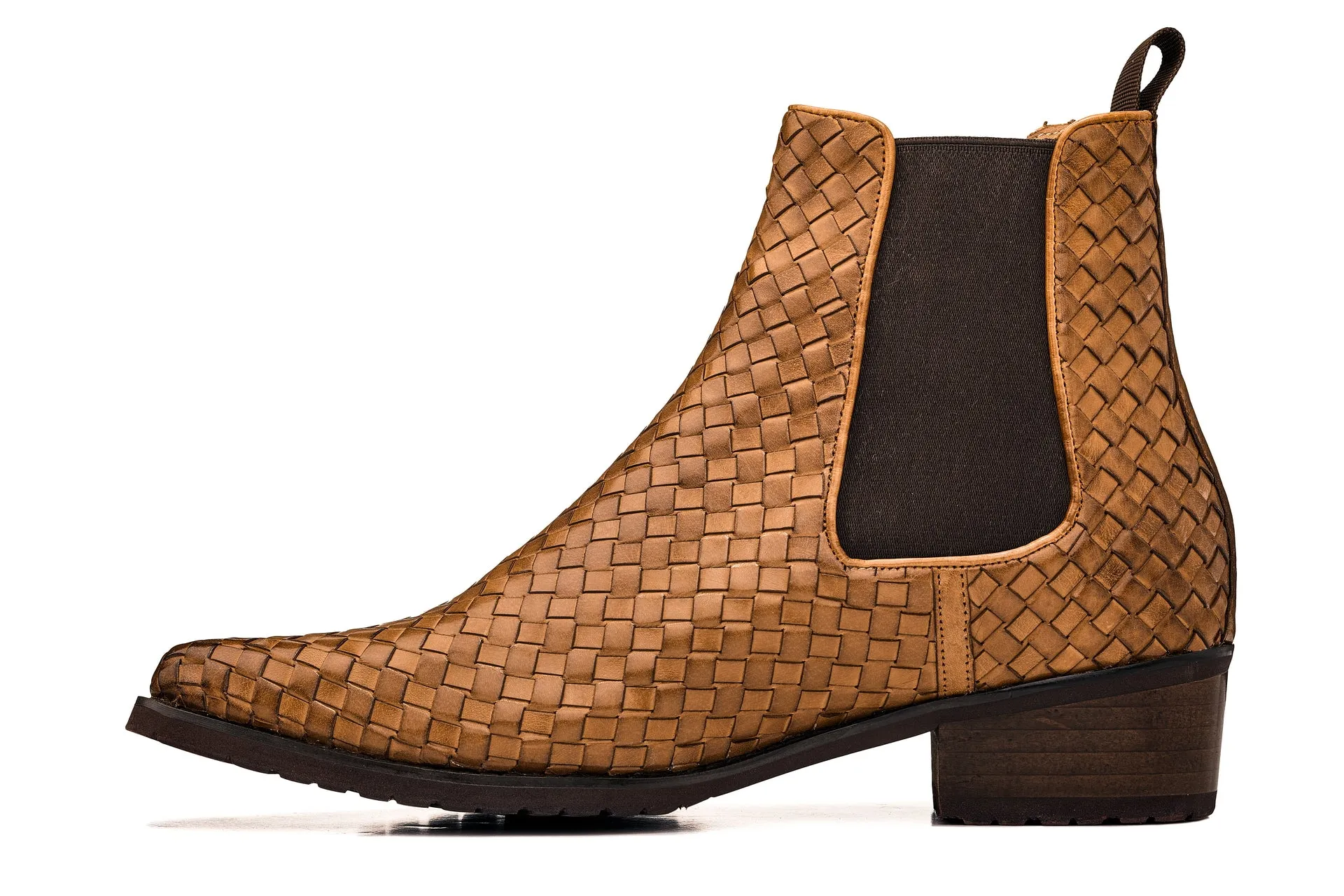 CALTO - K30522 - 3.3 Inches Taller (Brown) - Woven Chelsea High-Top Slip-On Ankle Boots