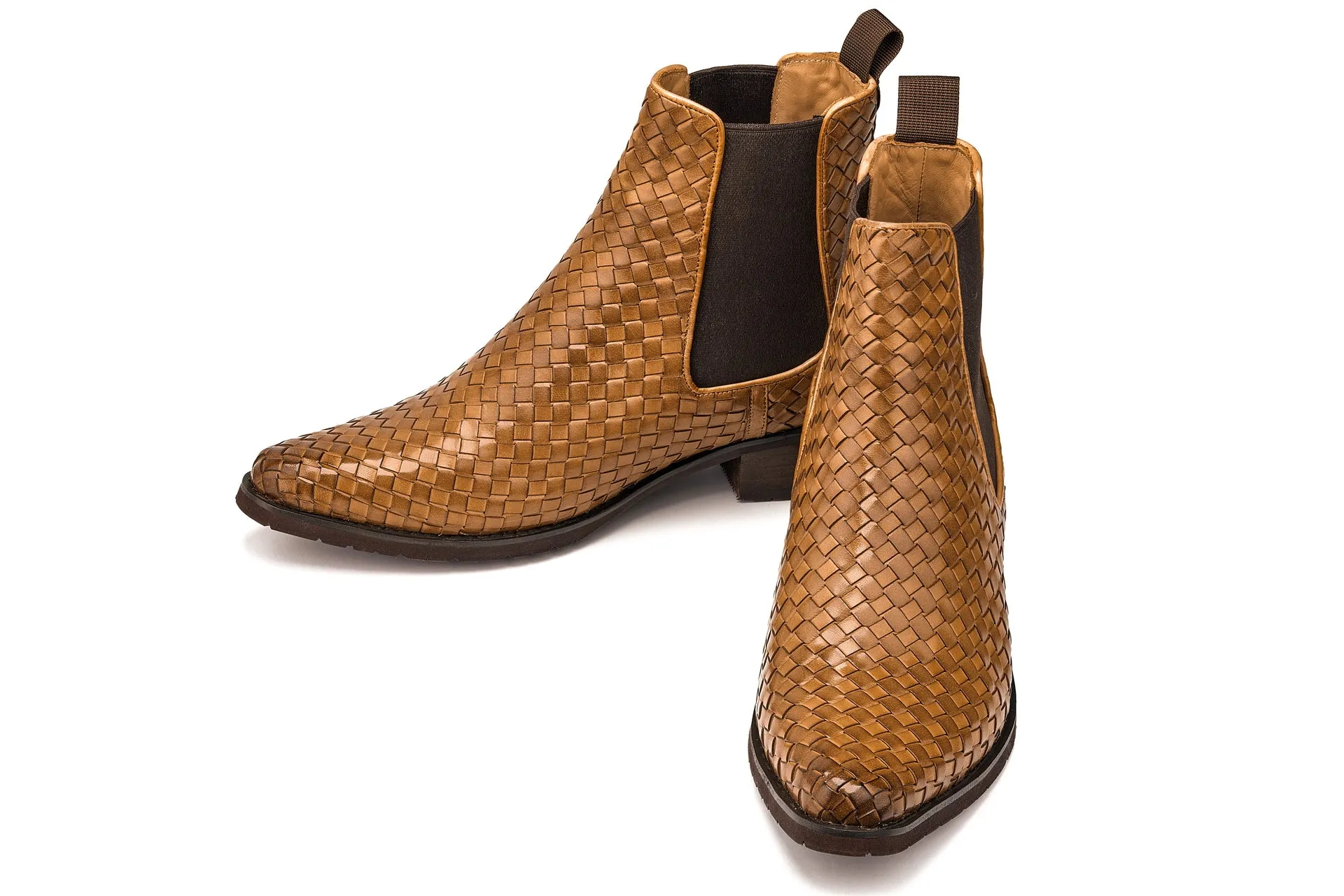 CALTO - K30522 - 3.3 Inches Taller (Brown) - Woven Chelsea High-Top Slip-On Ankle Boots