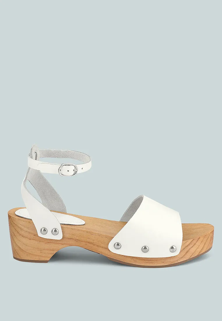 CARA White Wooden Clogs