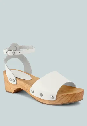 CARA White Wooden Clogs