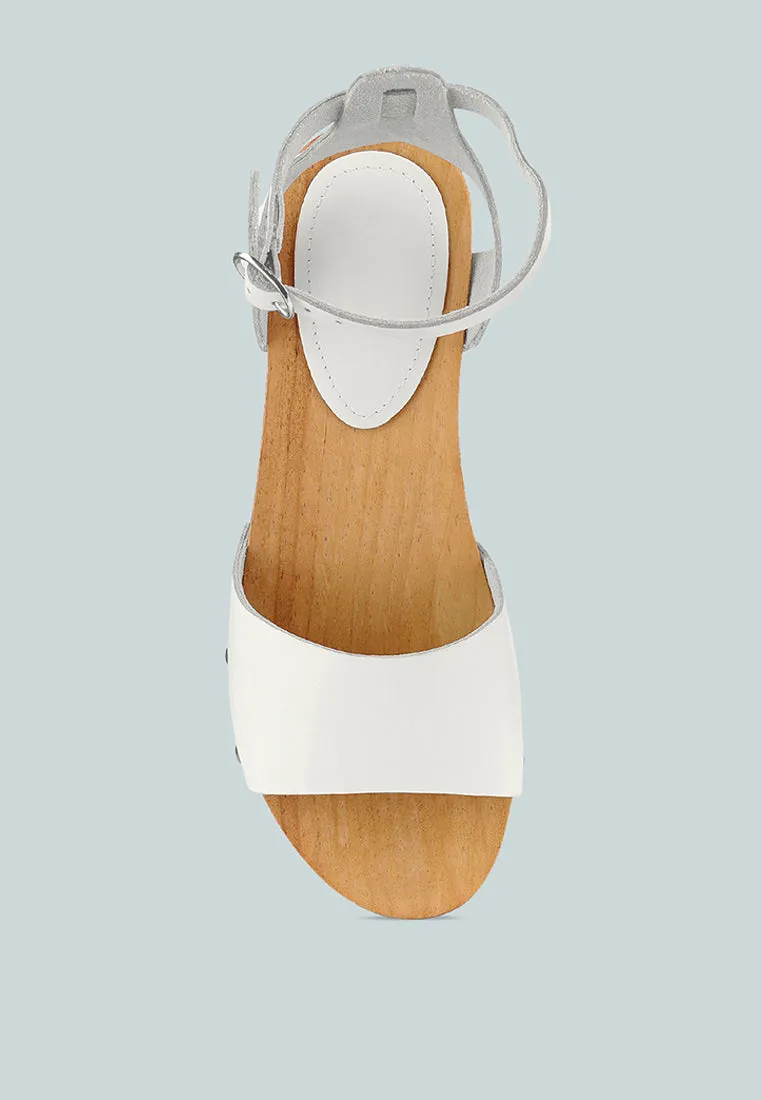 CARA White Wooden Clogs