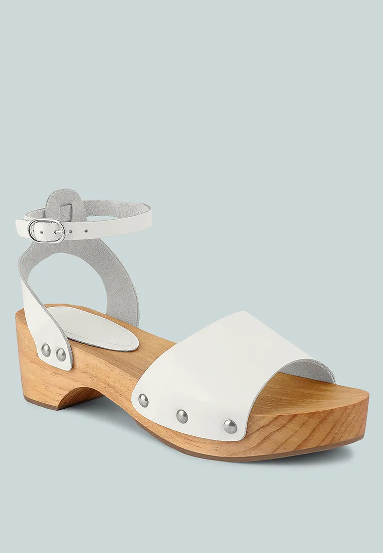 CARA White Wooden Clogs