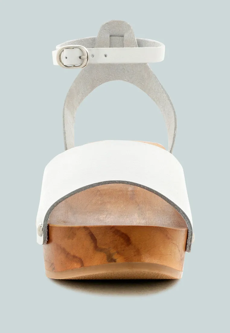 CARA White Wooden Clogs