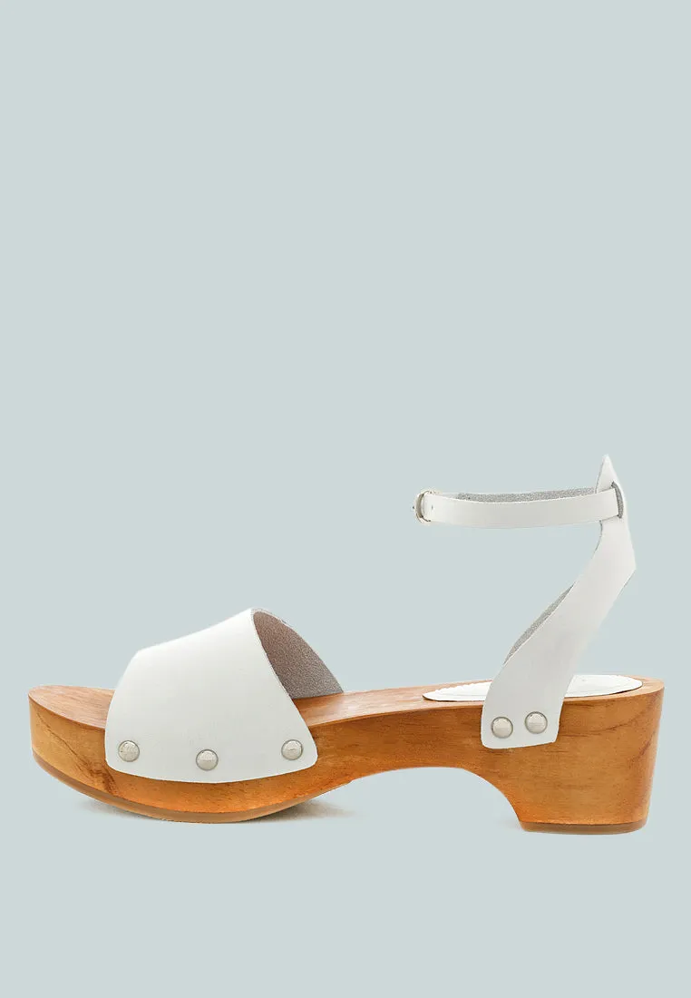 CARA White Wooden Clogs