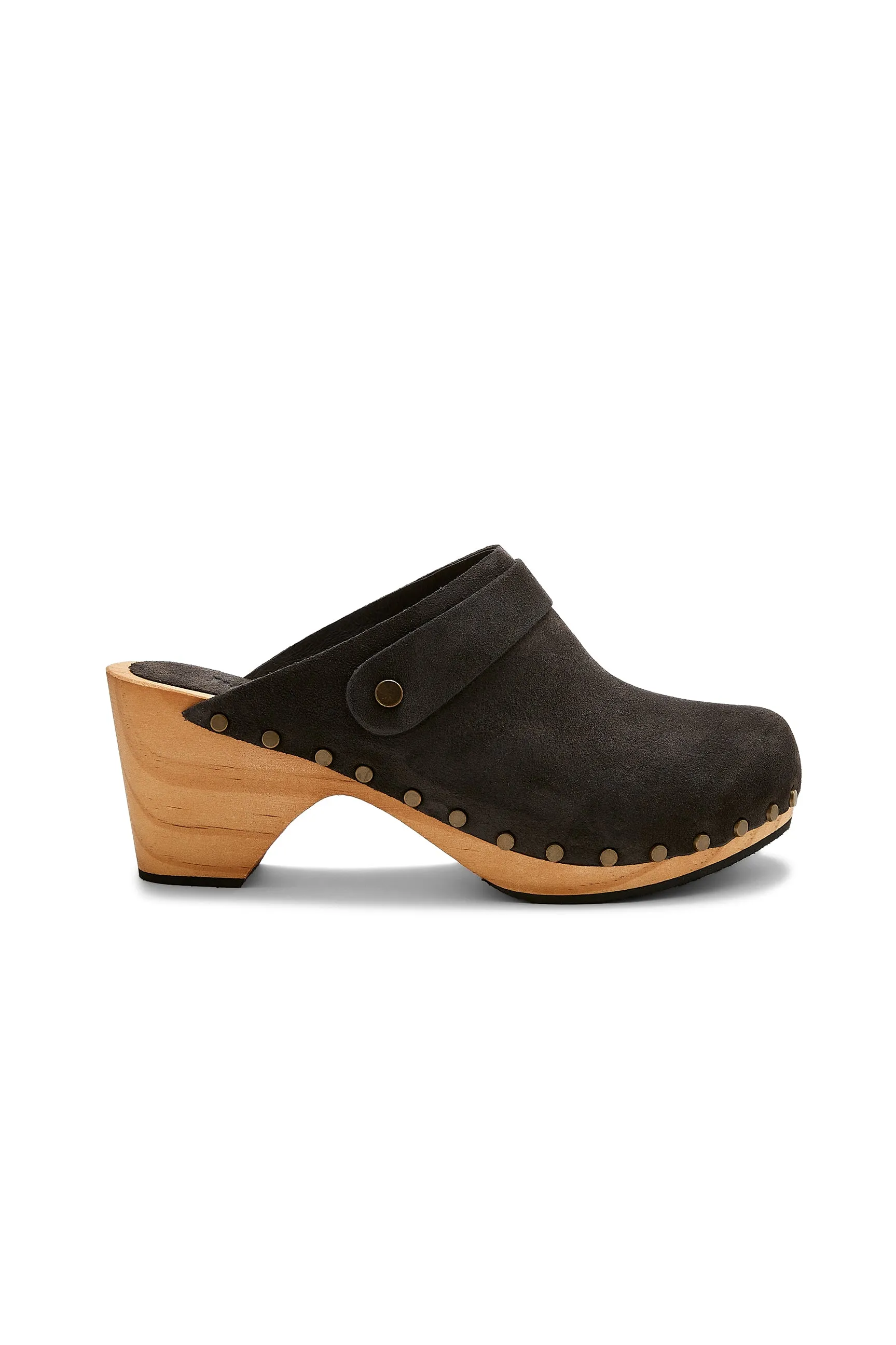 classic high heel clog in coal suede