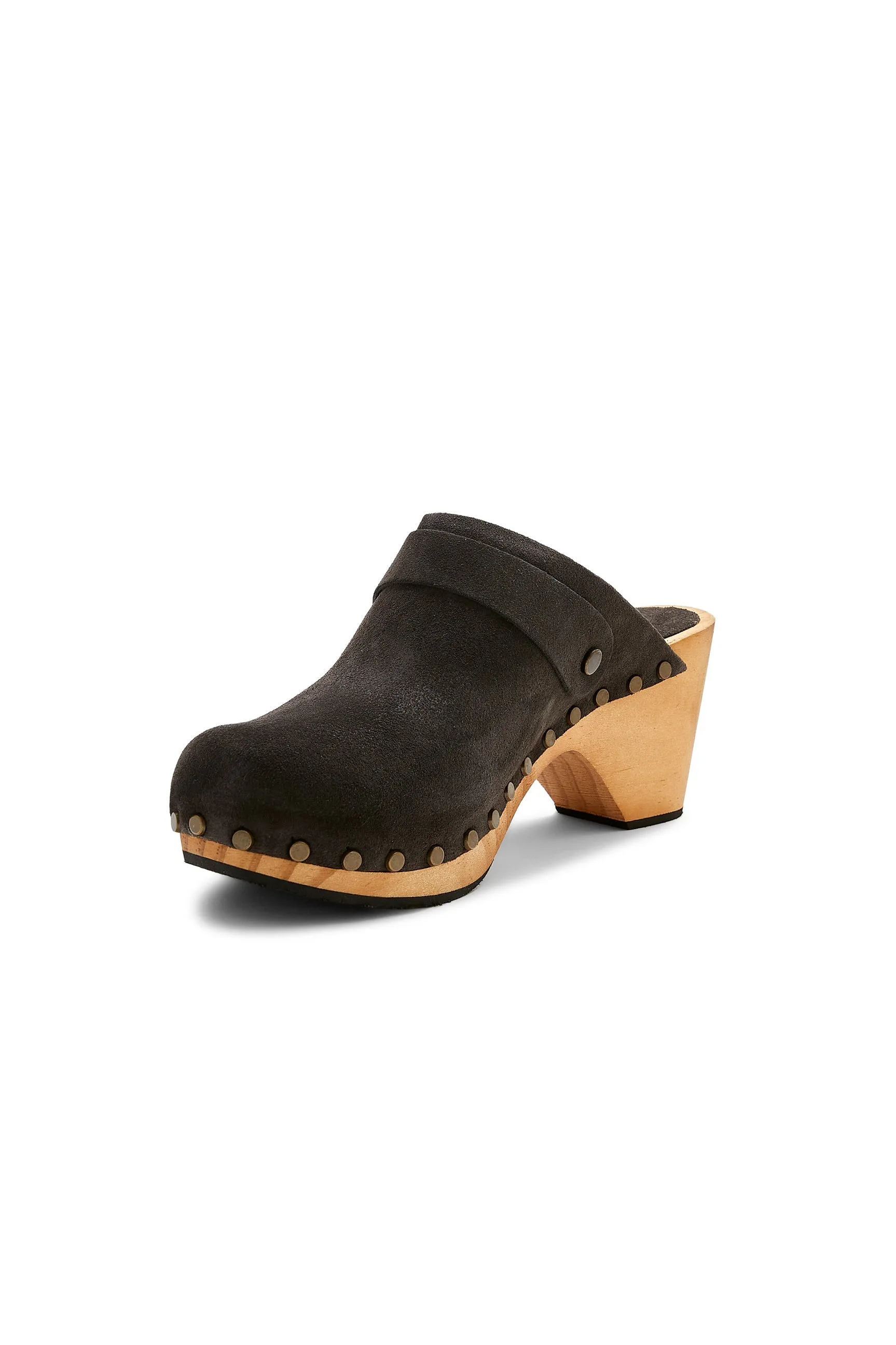 classic high heel clog in coal suede