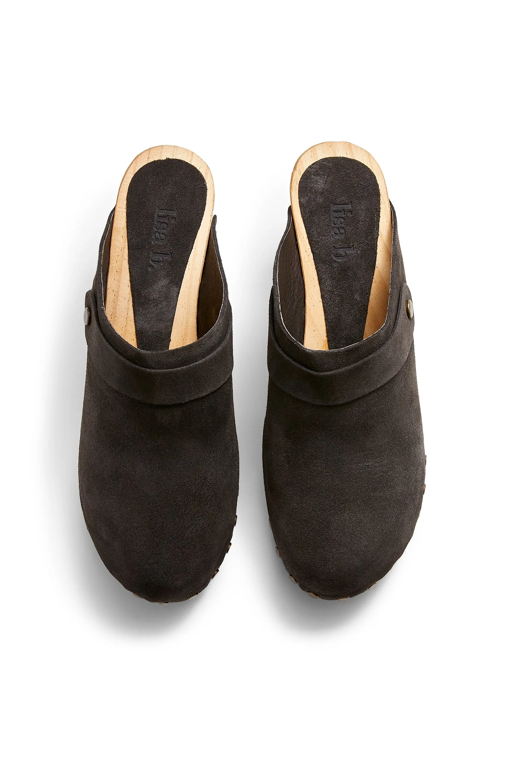 classic high heel clog in coal suede