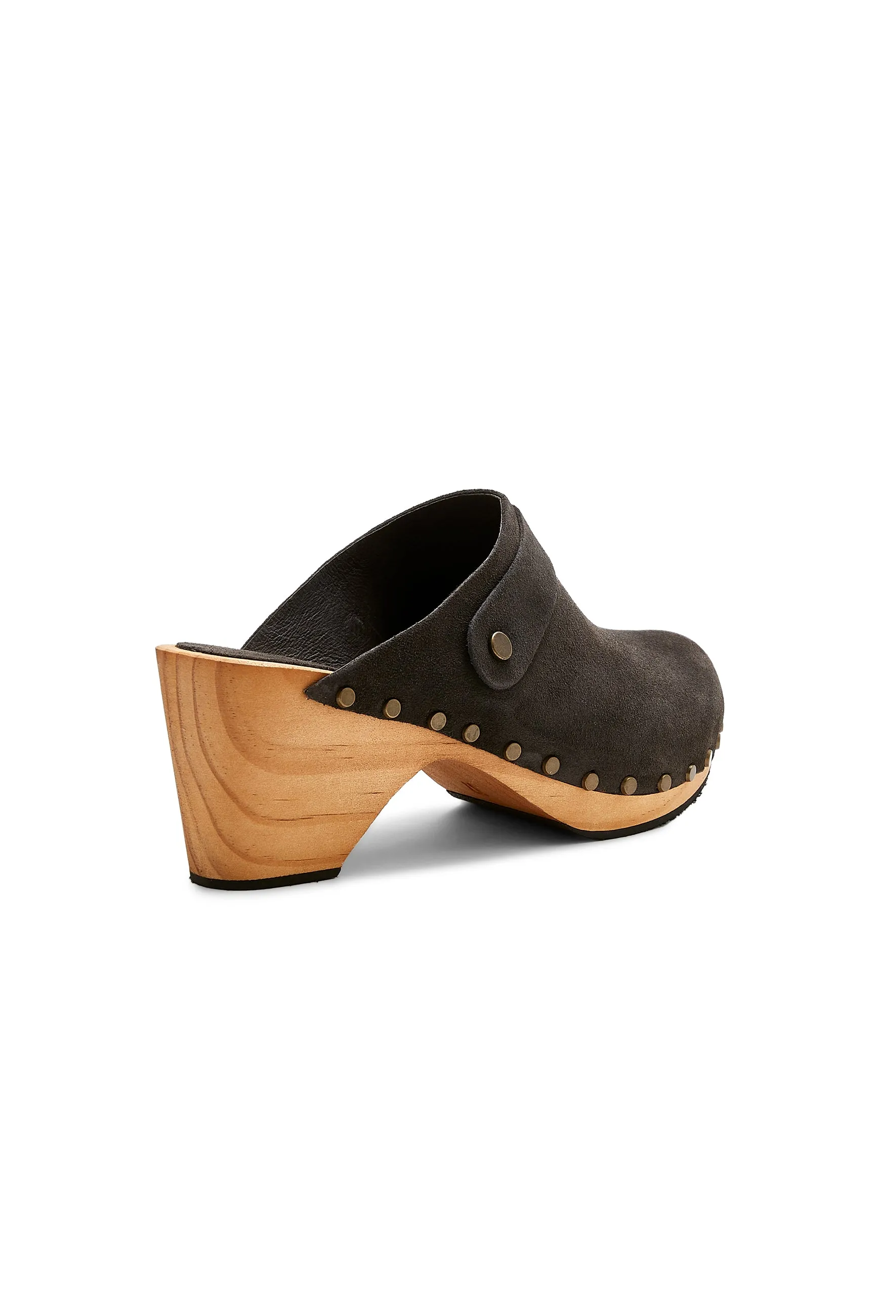 classic high heel clog in coal suede