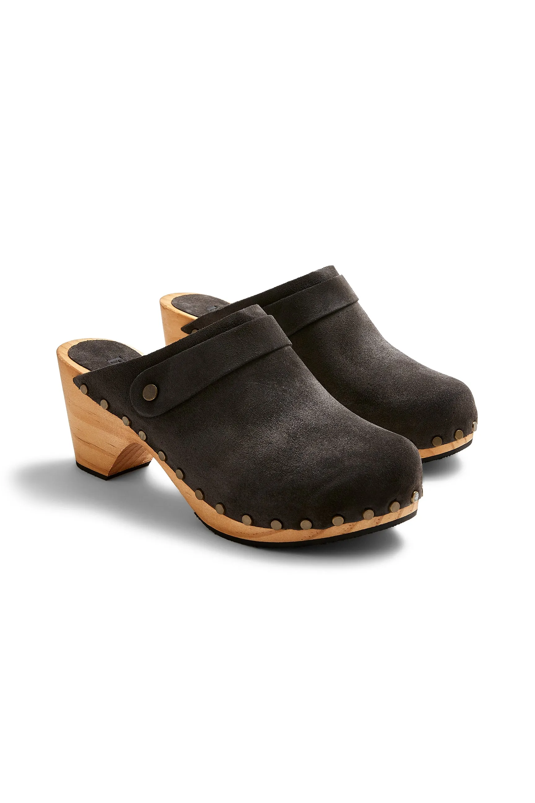 classic high heel clog in coal suede