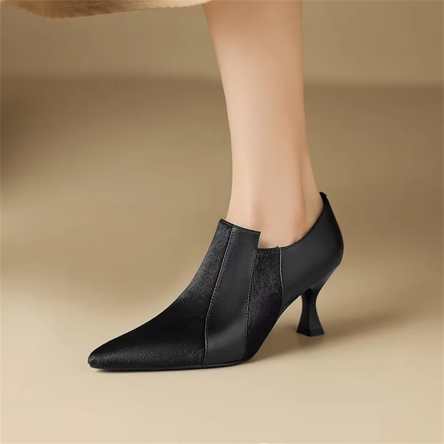 Elegant Cow Leather Pointed Toe Slingback High Heel Pumps