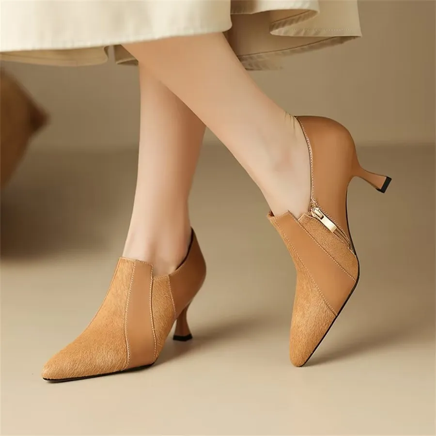 Elegant Cow Leather Pointed Toe Slingback High Heel Pumps