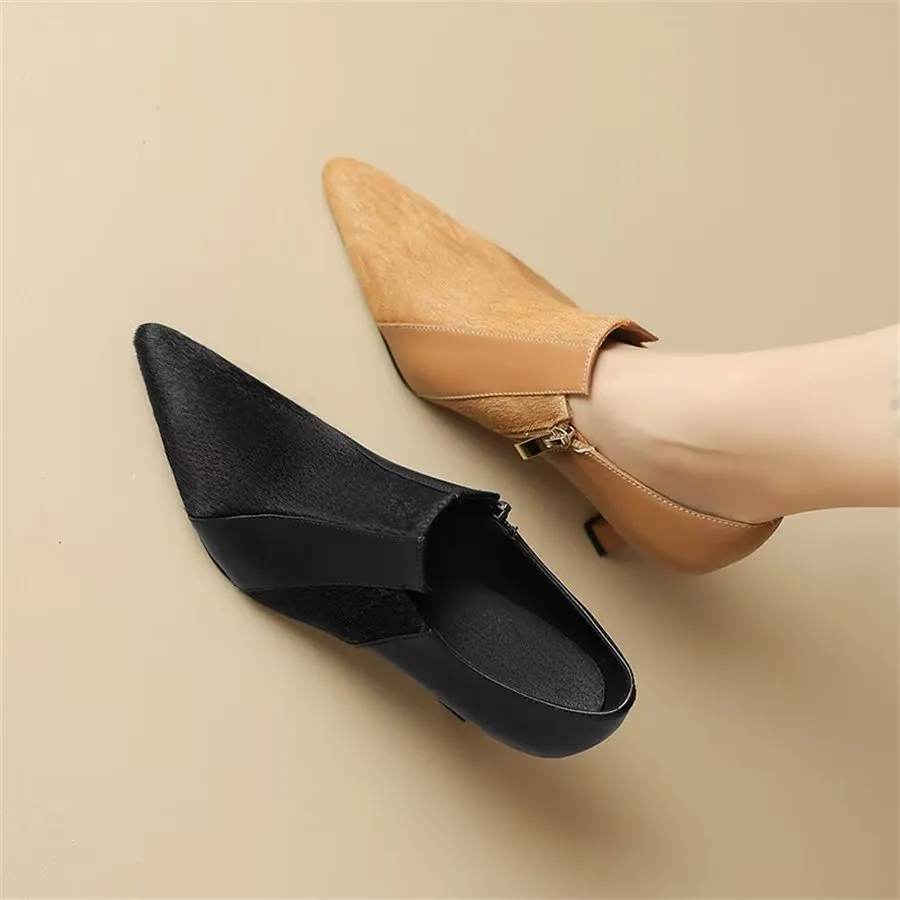 Elegant Cow Leather Pointed Toe Slingback High Heel Pumps