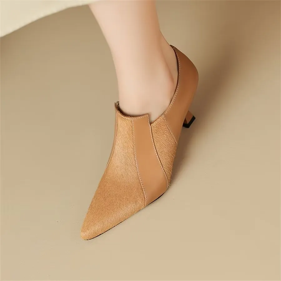 Elegant Cow Leather Pointed Toe Slingback High Heel Pumps