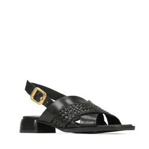 EOS Laticia Black Leather Sandal with Back Strap