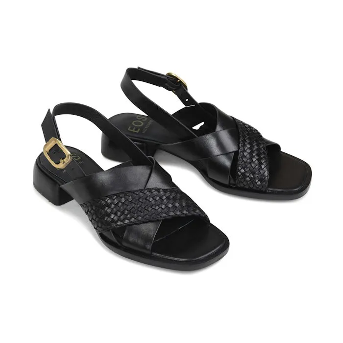 EOS Laticia Black Leather Sandal with Back Strap