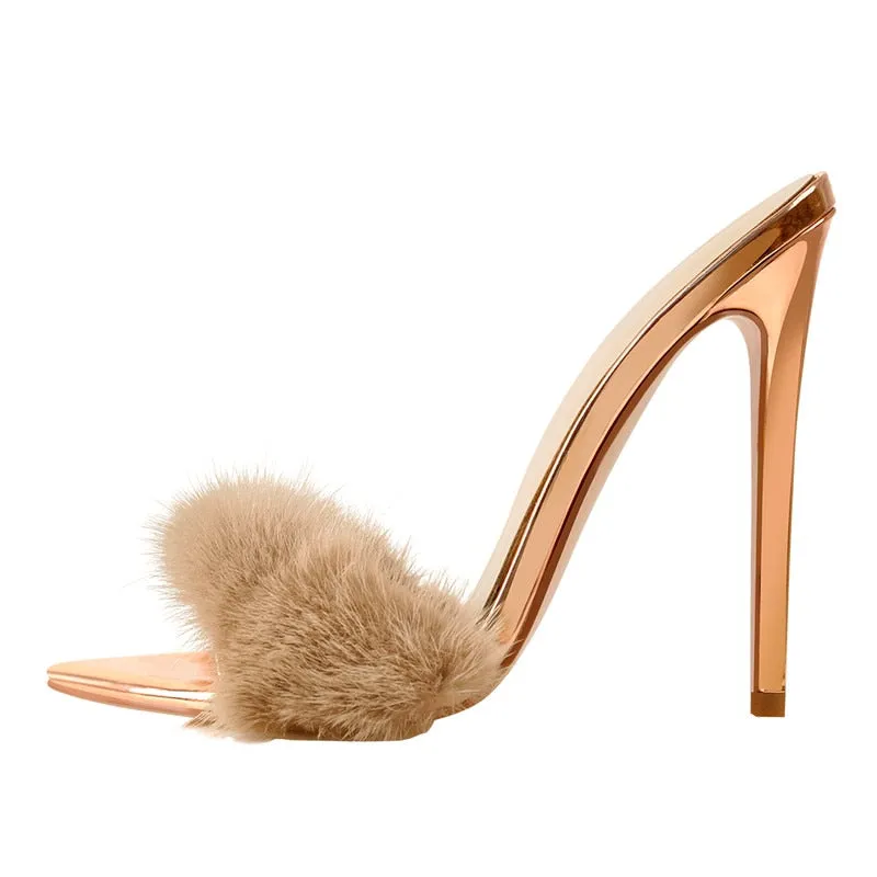 Fancy Fashion Fur Strap High Heel Stilettos