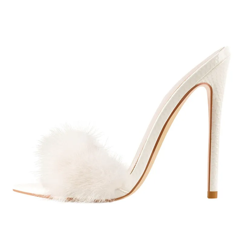 Fancy Fashion Fur Strap High Heel Stilettos