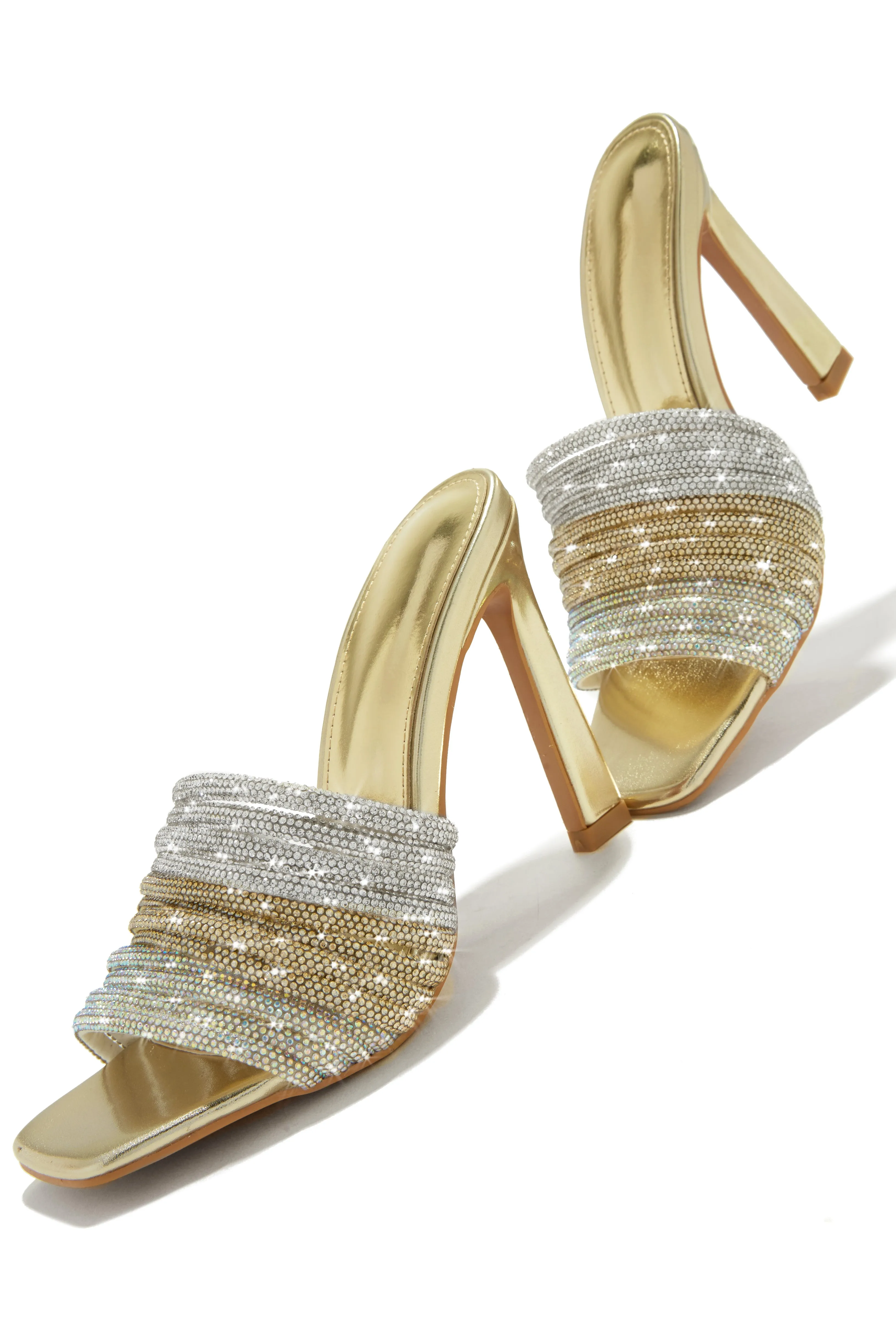 Feeling Myself Embellished High Heel Mules - Gold