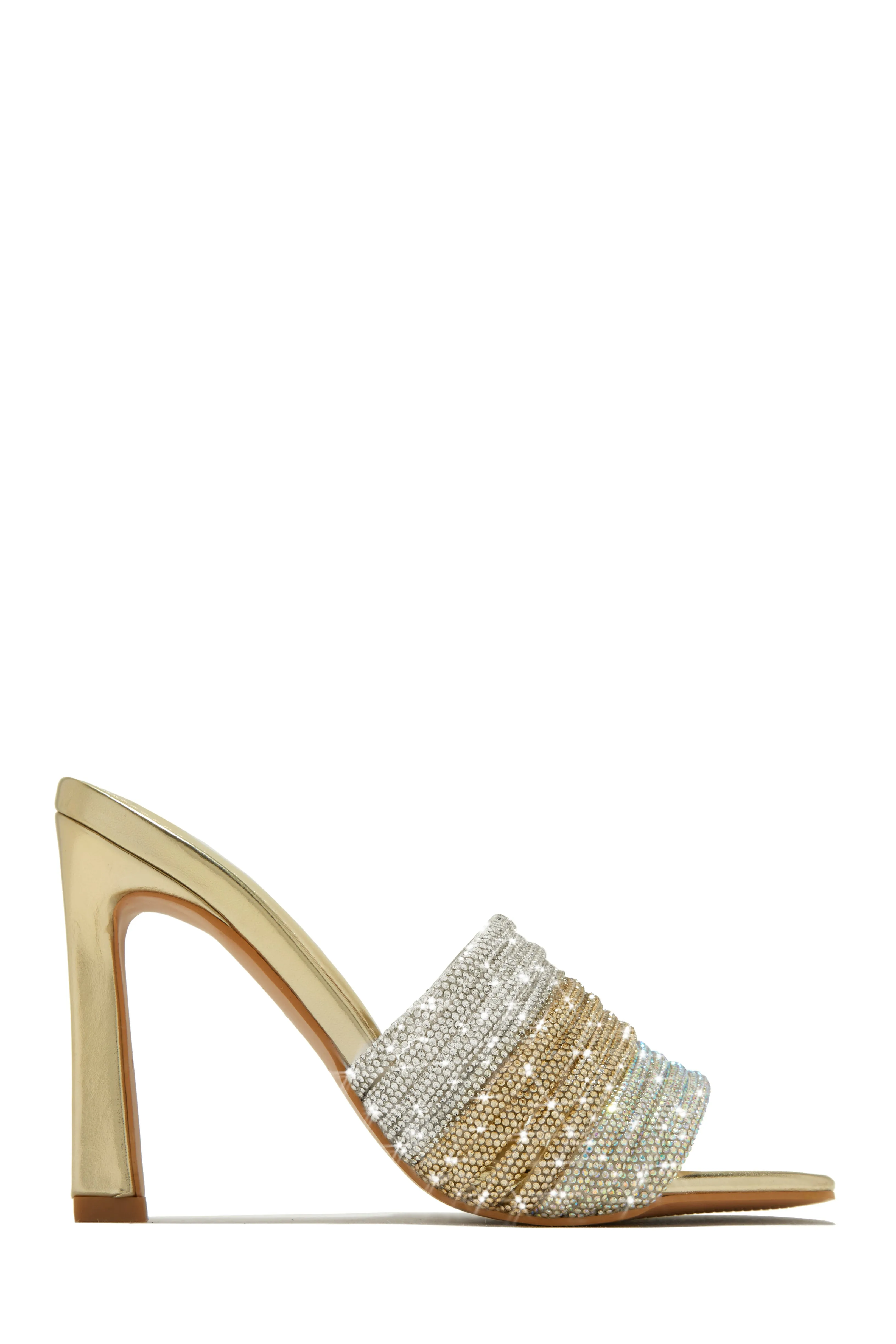 Feeling Myself Embellished High Heel Mules - Gold