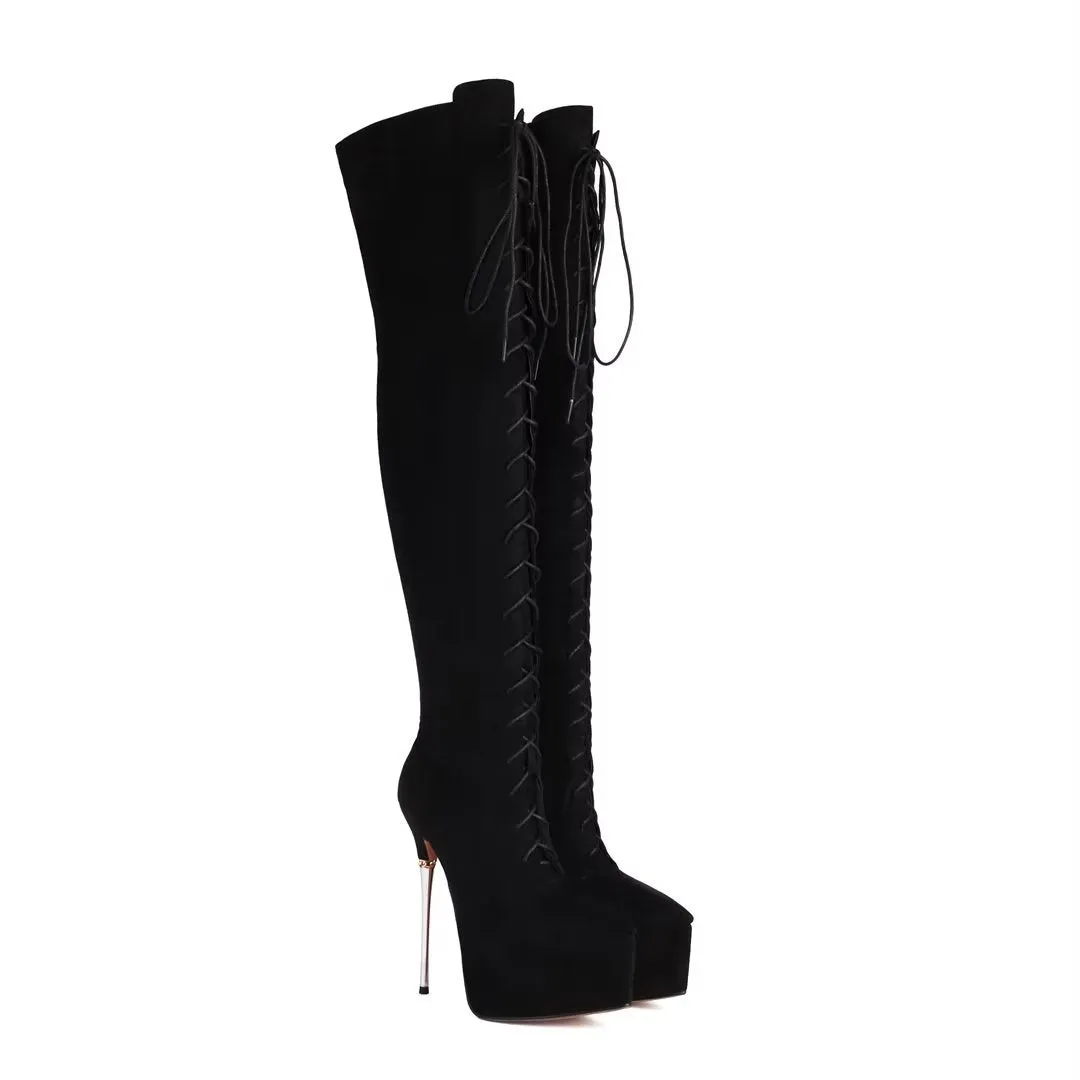 FemmeTower Smooth High-Heel Lace-Up Boots