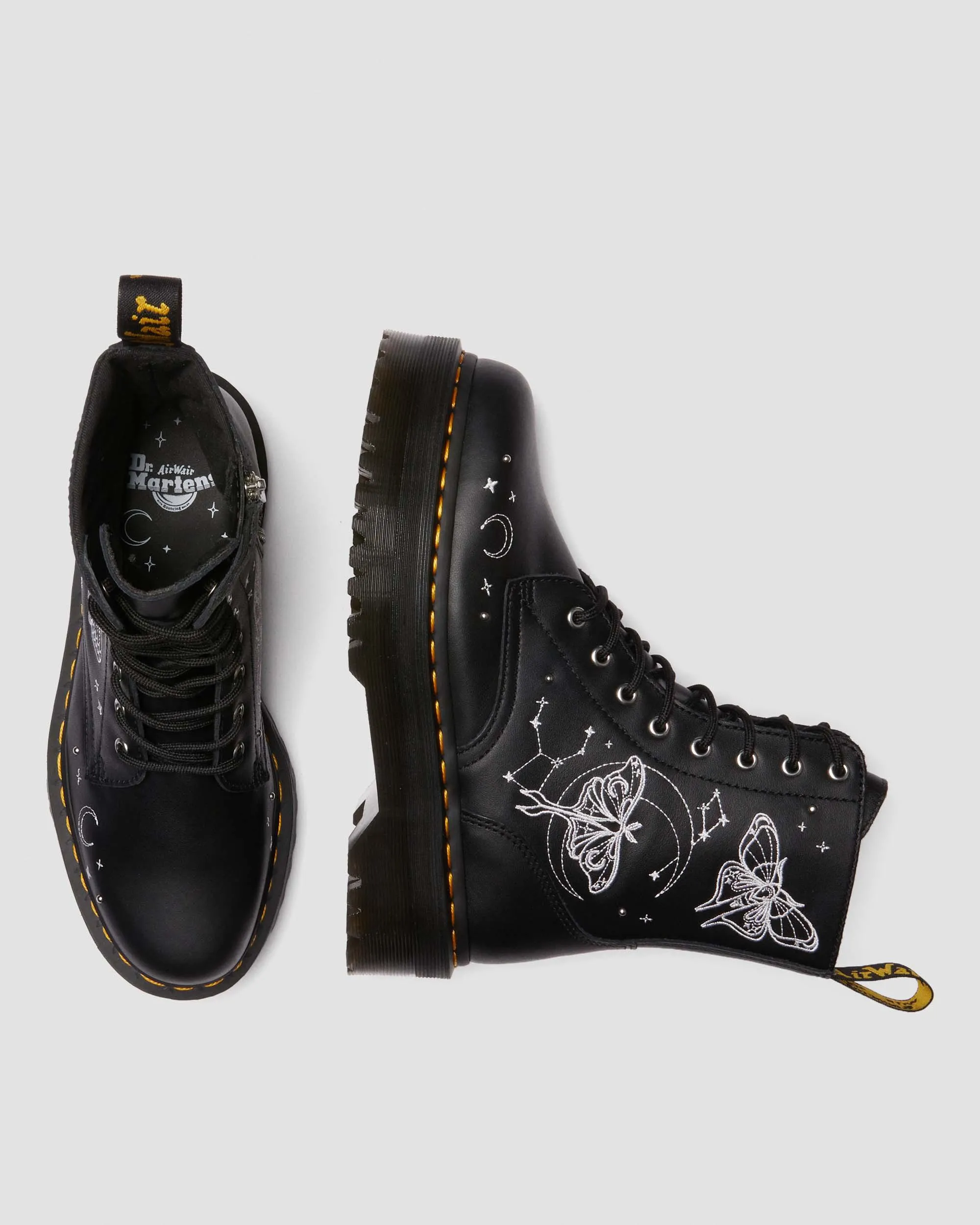 Jadon Celestial Moth Embroidered Leather Platform Boots