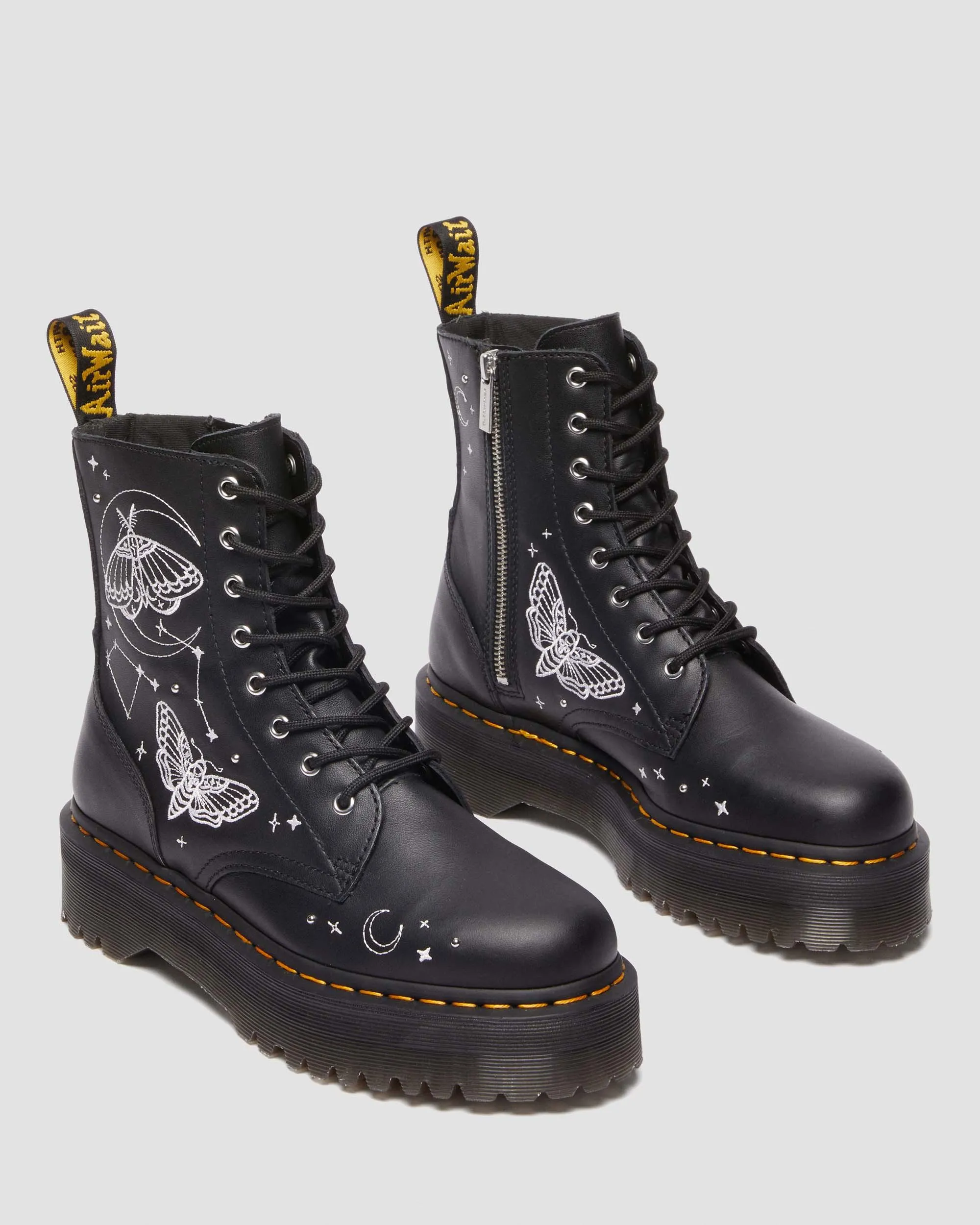 Jadon Celestial Moth Embroidered Leather Platform Boots