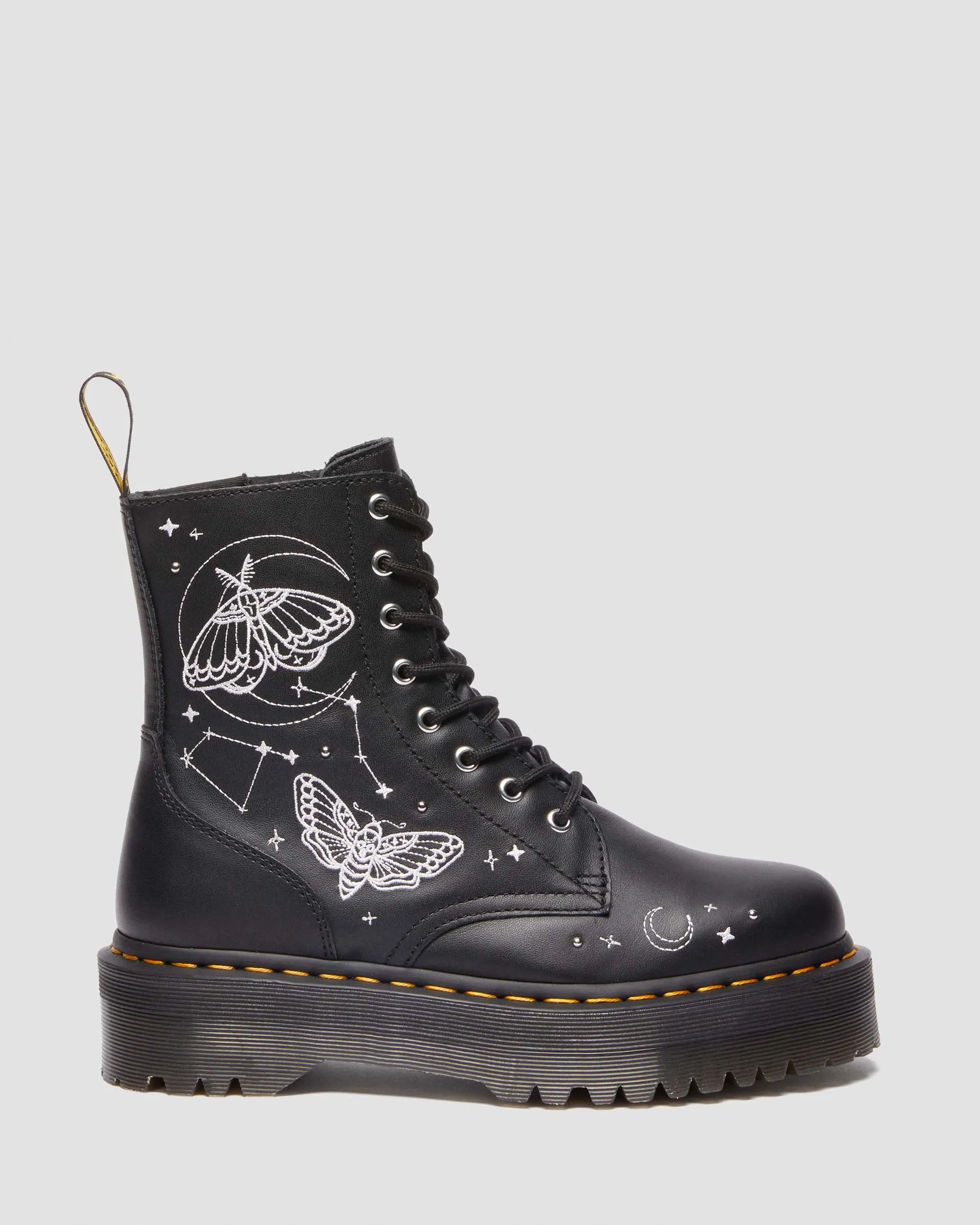 Jadon Celestial Moth Embroidered Leather Platform Boots