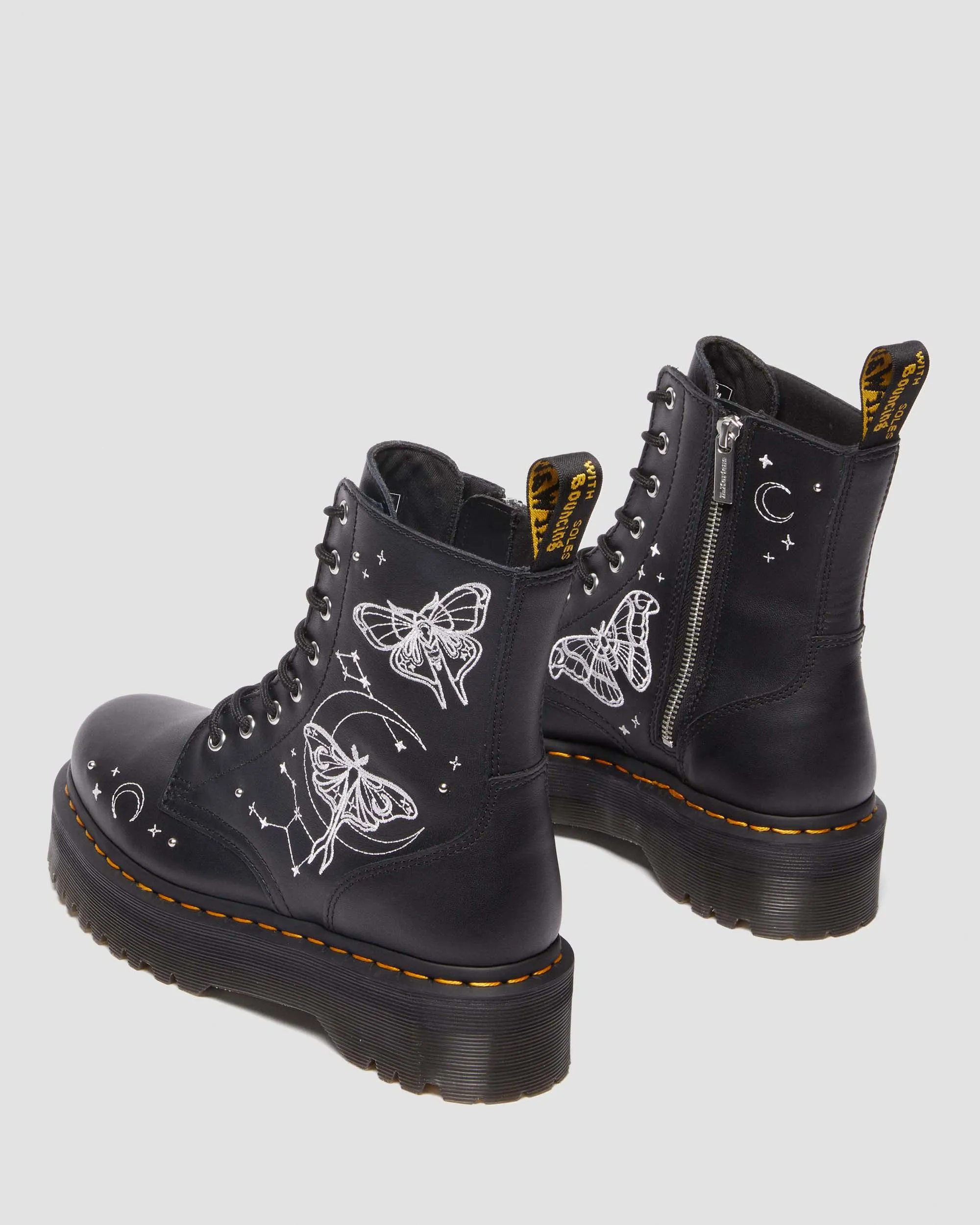 Jadon Celestial Moth Embroidered Leather Platform Boots