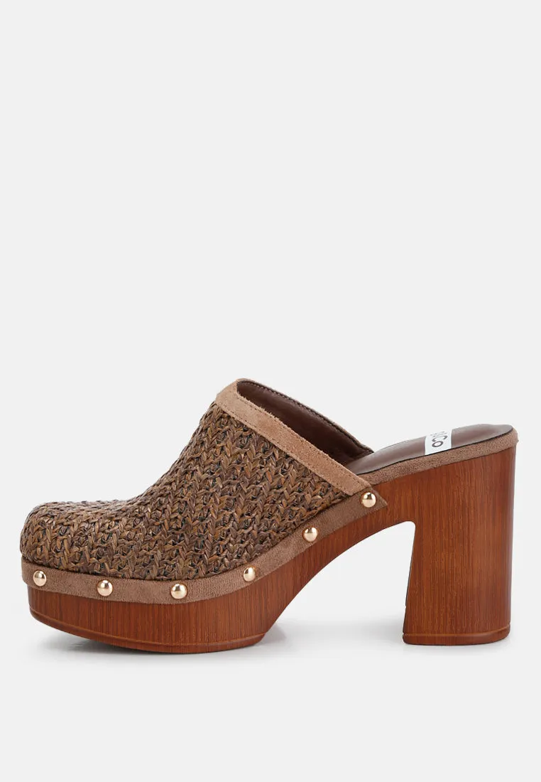 Jeydena Raffia Platform Clogs In Brown