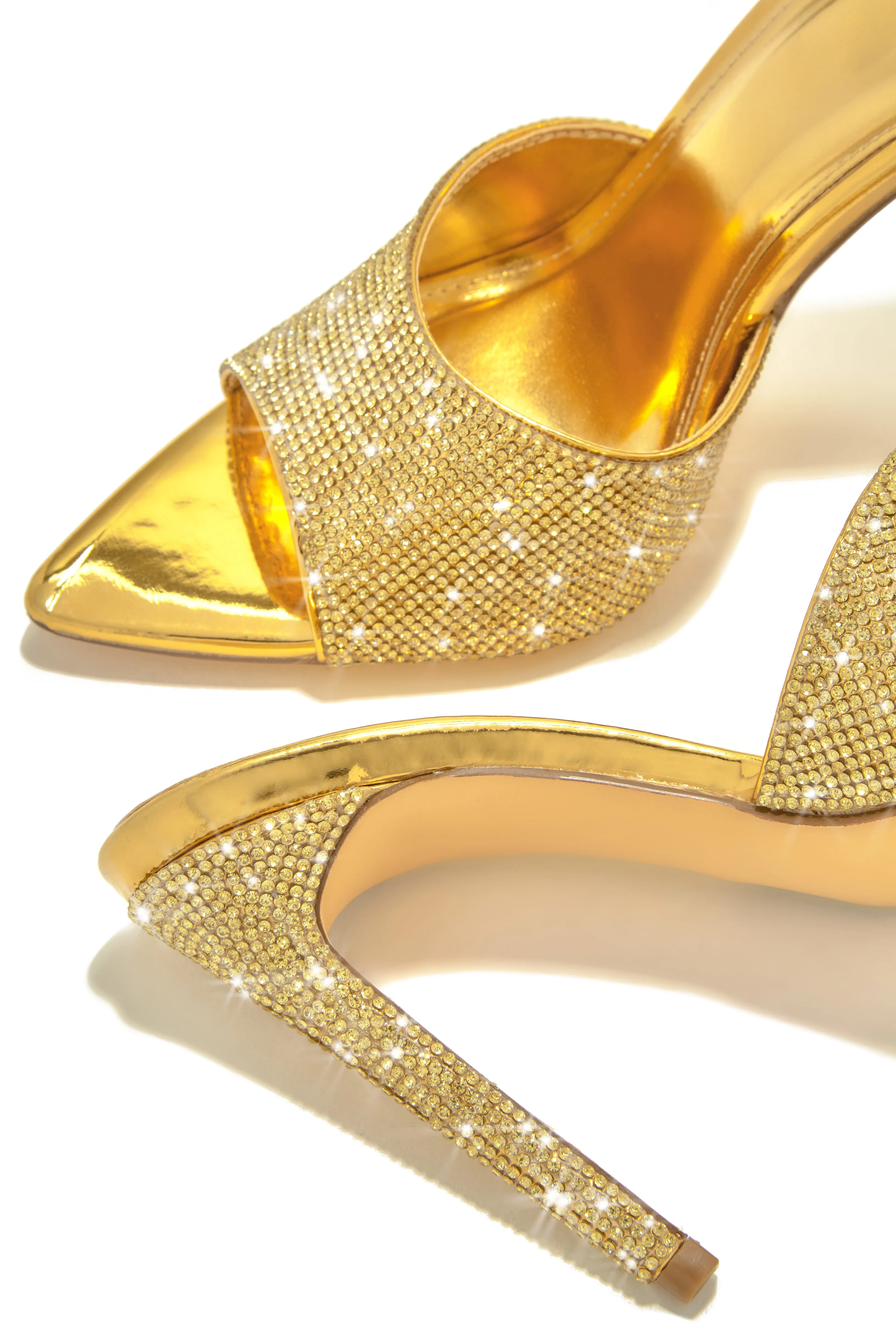 Juliene Embellished High Heel Mules - Gold