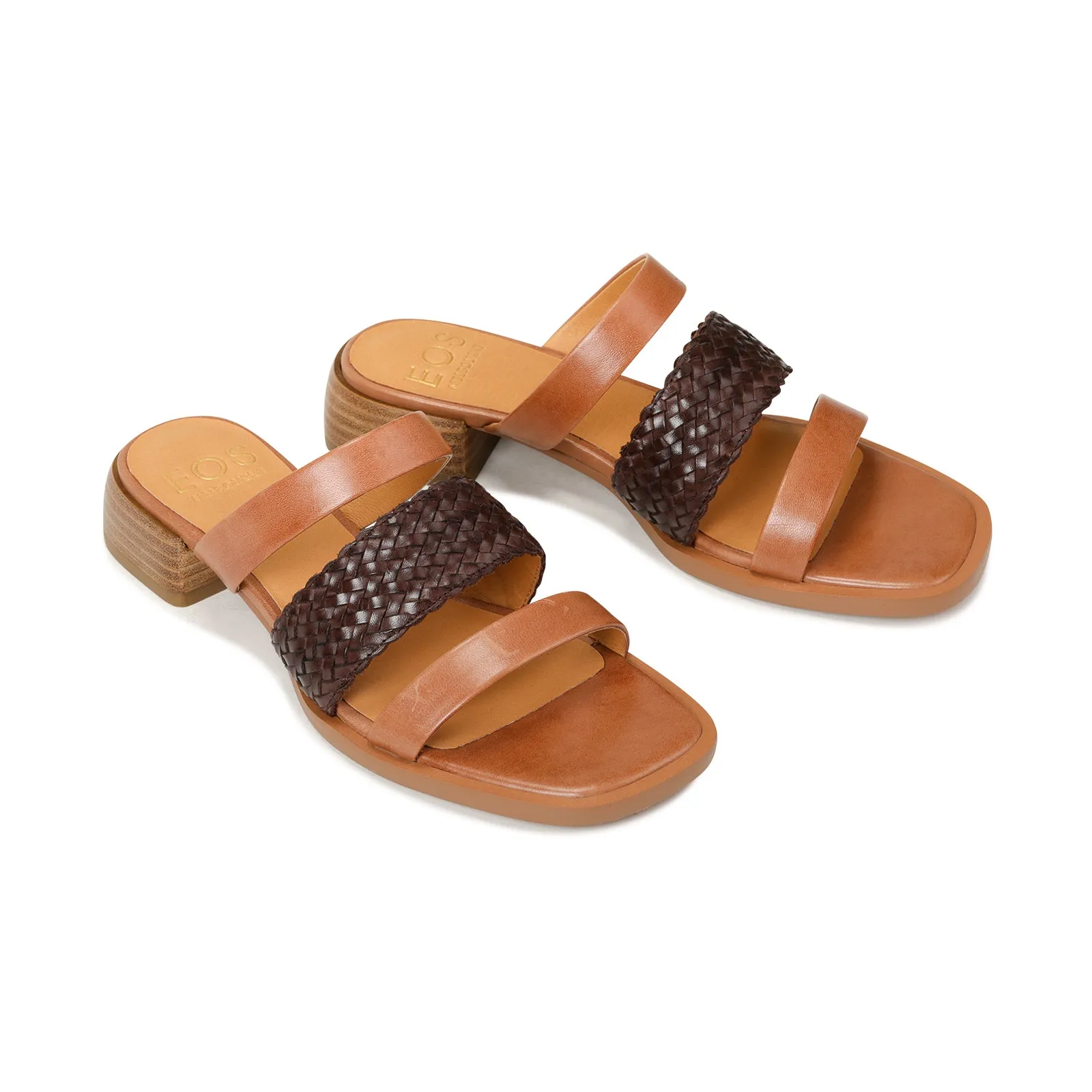 LATTICE BLOCK HEEL SLIDE LEATHER