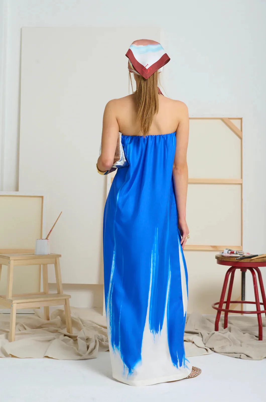 LE SILK ART STRAPLESS DRESS | Yves Klein Blue