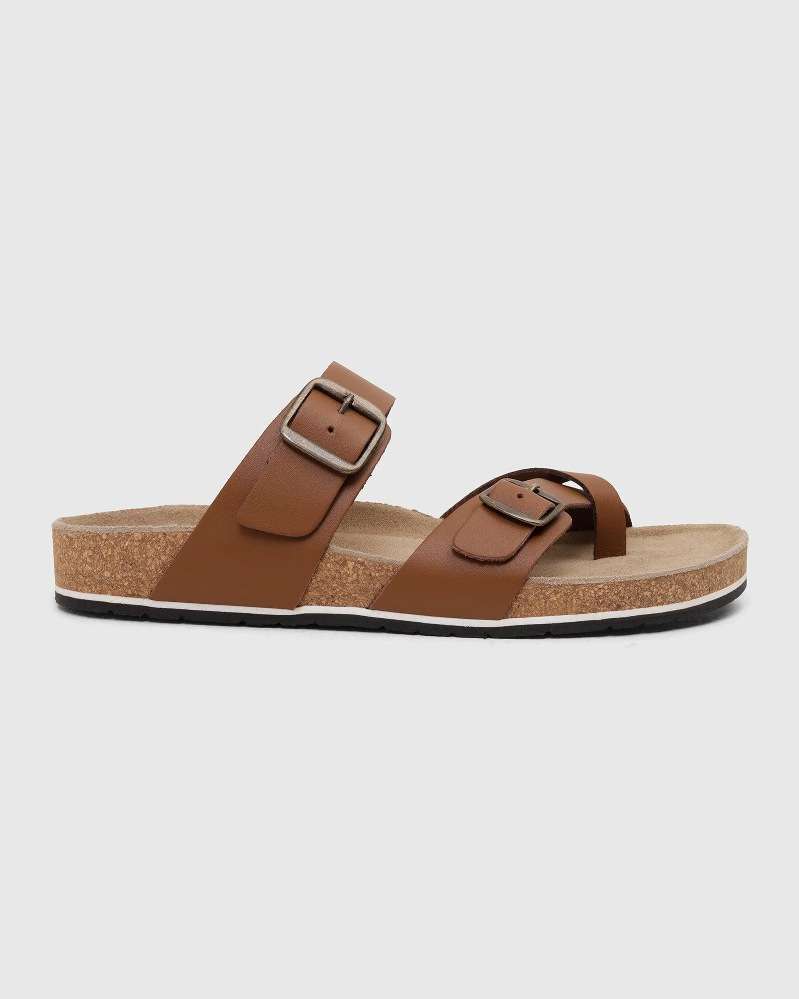 Leather Tan Solid Sandals - Sole