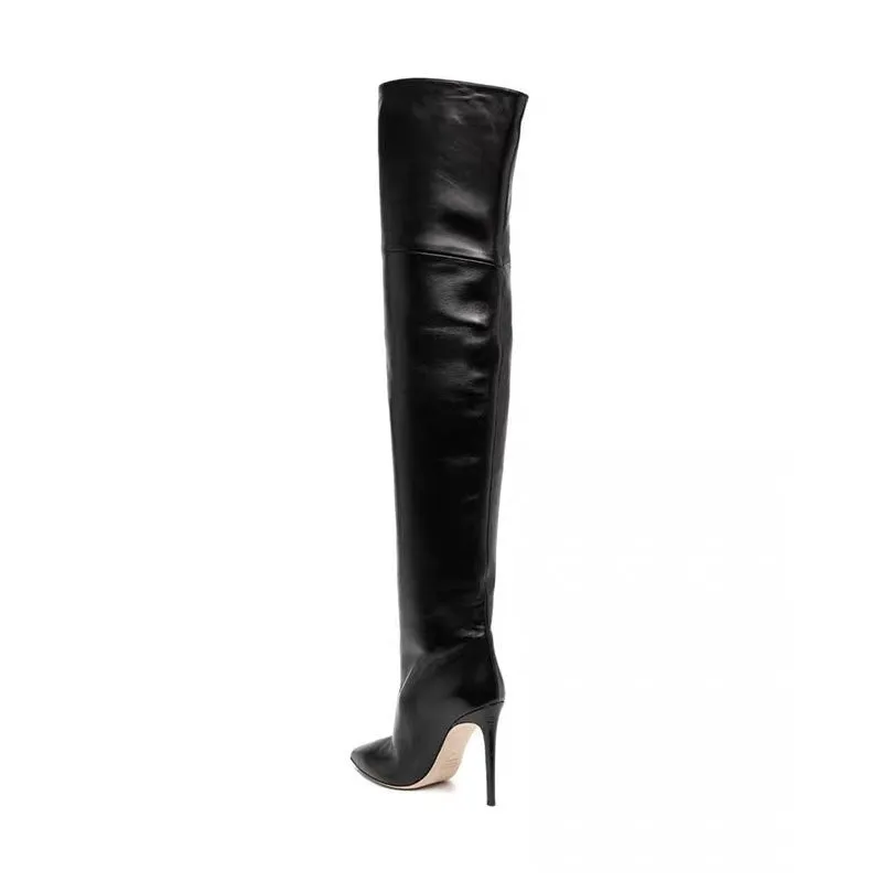 LuxeLeather Pointed Toe High Heel Long Boots