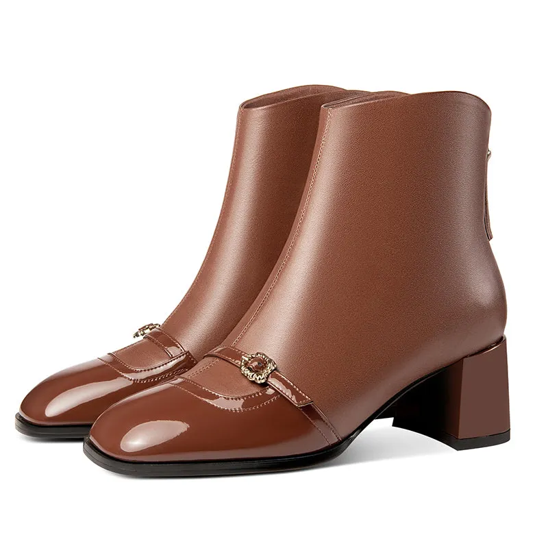 LuxeSquare Exotic Zipper Middle Heel Boots